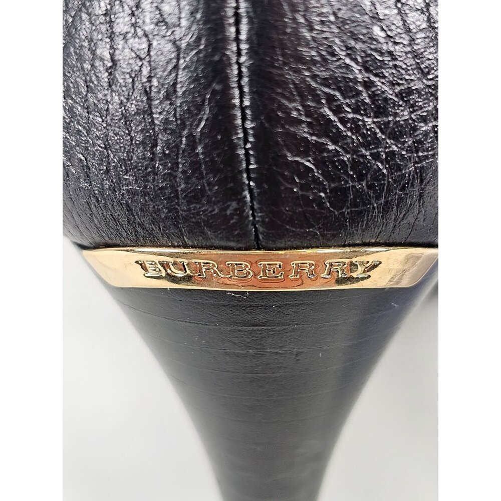 Burberry Women's Grained Black Leather Peep Toe Ankle Booties Size 9.5 (40) 141 - Picture 10 of 16